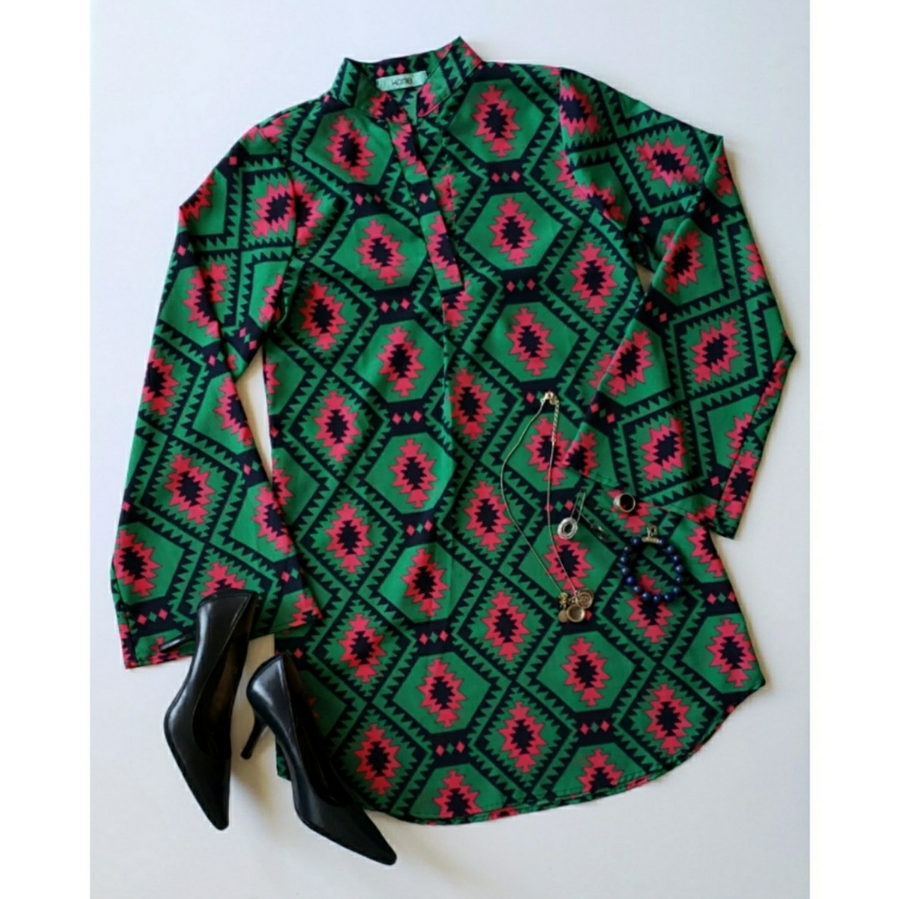 Karlie vibrant aztec print popover shirt dress S